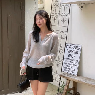 Soliden Wool Alpaca Henley Neck Loose Fit Knit