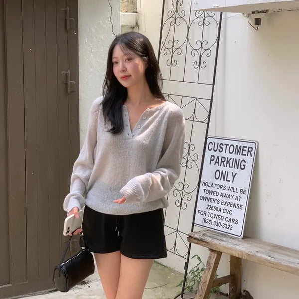 Soliden Wool Alpaca Henley Neck Loose Fit Knit