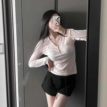 French Terry Hip Volume Elastic Waist String Wide Short Sweatpants