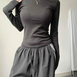 Square Neck Slim Fit Cotton Modal Long Sleeve T-shirt