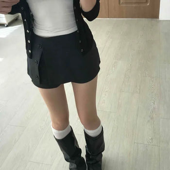 High-waisted Wrap Button Skort Mini Skirt