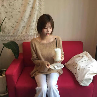 Flowing, delicate fit✦ Alpaca boat neck autumn wool knit