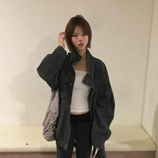 Vintage Khaki Pigment Military Pocket Half Field Jacket