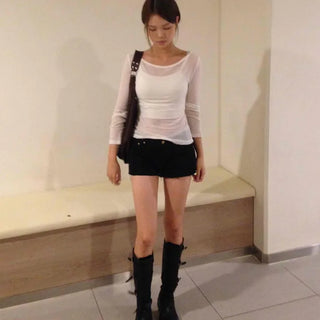 Autumn Recommendation🍂 Damaged Cotton Embossed Vintage Low-Rise Shorts