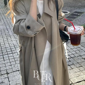 Mare Stripe Lining Trench Coat, Long Trench Coat with Lining Details 1 Color