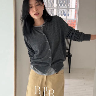 Soy Round Cardigan, Wool Wool Blend Knit, Basic Loose Fit, Autumn Daily