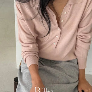 Bianca Collar Knit, Cashmere Wool Button-on Long Sleeve Autumn Daily