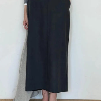 Page Maxi Skirt, H-Line Long Skirt, Slit Cut, Autumn Elastic Waist Long Skirt
