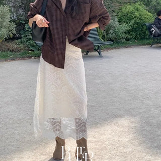 Star Check Shirt, Small Check Cotton Long Sleeve Loose Fit Spring/Autumn Transitional Top, 2 Colors