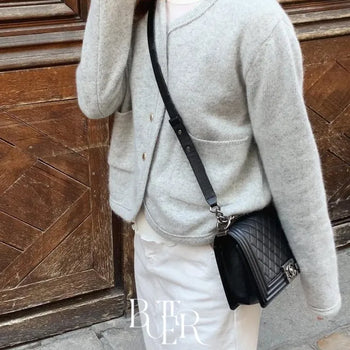 Coco Raccoon Knit Jacket, Round Collarless Cardigan Wool Crop Outerwear Daily