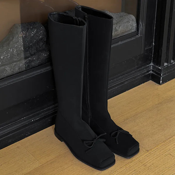 Pound Ribbon Flat Long Boots