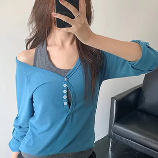 Rolling V-neck Roll-up Long Sleeve Tee