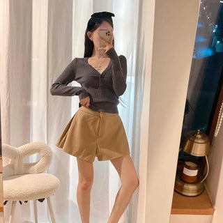 Pintuck High-Waisted A-Line Thick Shorts