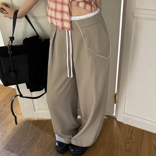 Spo Layered Contrast Drawstring Wide Slacks