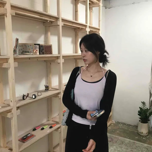 Halterneck Two-Way Layered Detachable Stretch-Fit Cotton Sleeveless