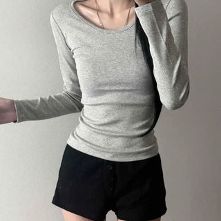 Cotton Modal Spandex U-Neck Slim Fit Inner Long Sleeve T-Shirt