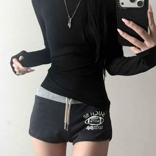 Stretchy Spandex Round Neck Slim Fit Layered Crop Long Sleeve T-shirt