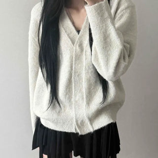 Angora Wool V-Neck Thick Loose Fit Cardigan