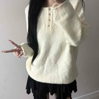 Blooming Sleeve Raglan Button Loose Fit Knit