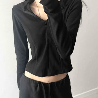 Soft Cotton Blend Slim Fit Cropped Half-Zip Long Sleeve Hoodie