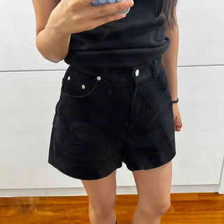 Corduroy Rivet High-Waisted Wide Shorts