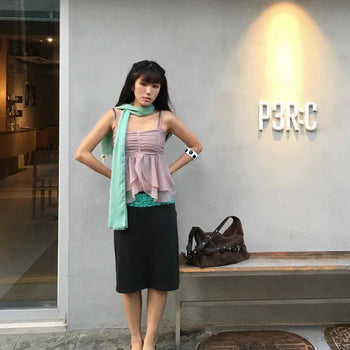 High-Waisted Elastic Cotton H-Line Midi Skirt
