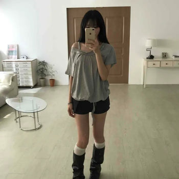 Modal Boat Neck Shirred Loose Fit Short Sleeve T-shirt