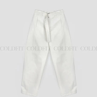 Belted Curved Ivory Pants