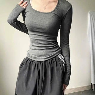 Ribbed Stretchy Slim Fit Tight Long Sleeve T-shirt