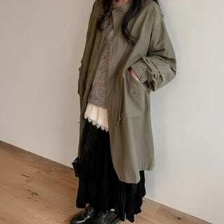 Fuji Cotton Long Field Jacket Parka String High Neck Half Neck Oversized Unisex Couple Look Plus Size