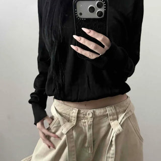 V-neck Loose Fit See-through Thin Layered Long Sleeve Knit