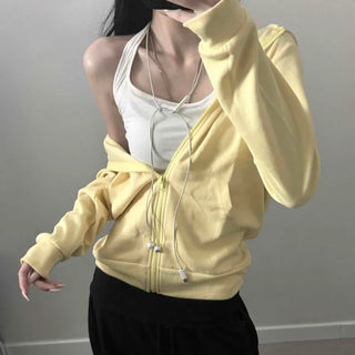 Premium Double-Sided Loose Slim Fit Drawstring Pocket Zip-Up Hoodie