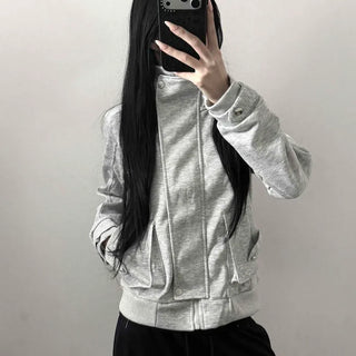 Teak High-Neck Slim Cargo Pocket Zip-Up