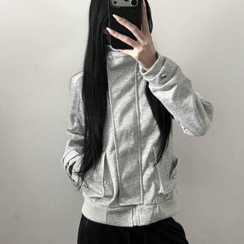 Teak High-Neck Slim Cargo Pocket Zip-Up