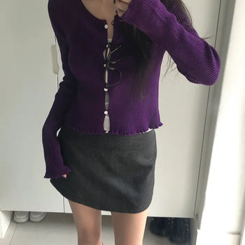 Furs Ribbed Frill Knit Cardigan