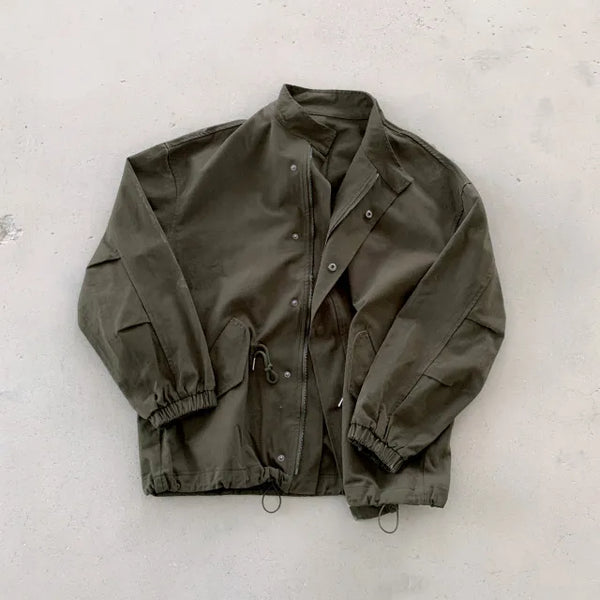 ◈Oversized Fit◈Free Scrunchie◈Vintage Field Jacket High Neck Outer String Half Khaki Jumper
