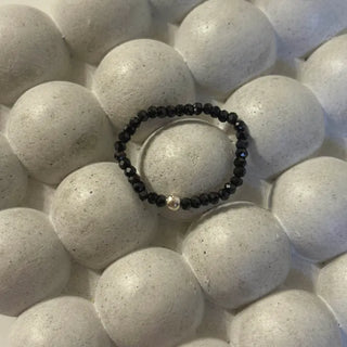 Silver Ball Black Spinel Rondelle Cut Banding Silver Ring (Available up to Size 21)