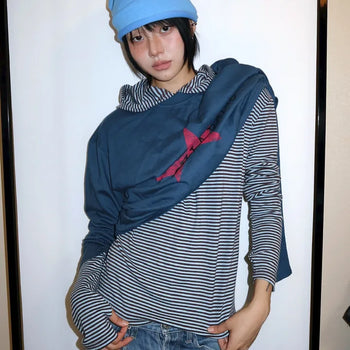 Layered Stripe Slim Hoodie