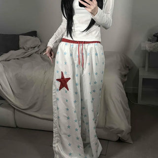 Character Nylon Elastic Waist Loose Fit Wide Long Pants