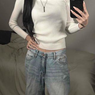 Square Neck Ribbed Slim Fit Crop Knit