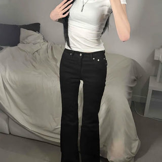 Mid-rise Slim Fit Studded Denim Bootcut Long Pants