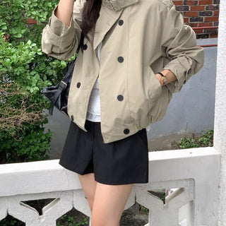 High-neck Double Short Trench Jacket