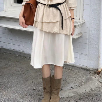 Vintage Velvet Elastic Midi Skirt  Layered