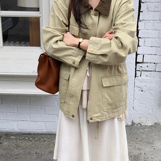 Color-block Collar Half Field Jacket