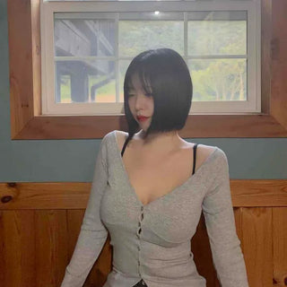 Bart Slit Deep V-Neck Slim Long Cardigan