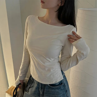 Stick Boat Neck Slit T-shirt