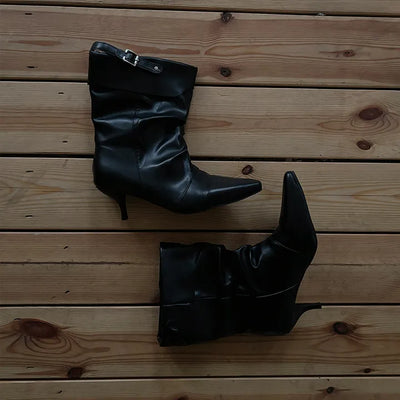Wayne Buckle Shirred Mid-calf Boots