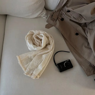 Vanilla Embroidered Lace Long Scarf