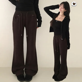 Corduroy Ribbed Elastic Low-Rise Bootcut Long Pants