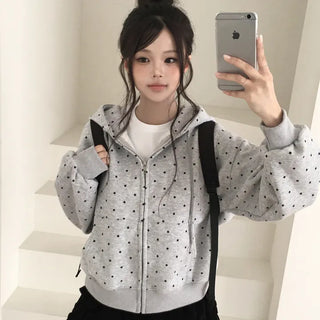 Lovely Mood, Dot Avant-garde Loose Fit Zip-up Hoodie